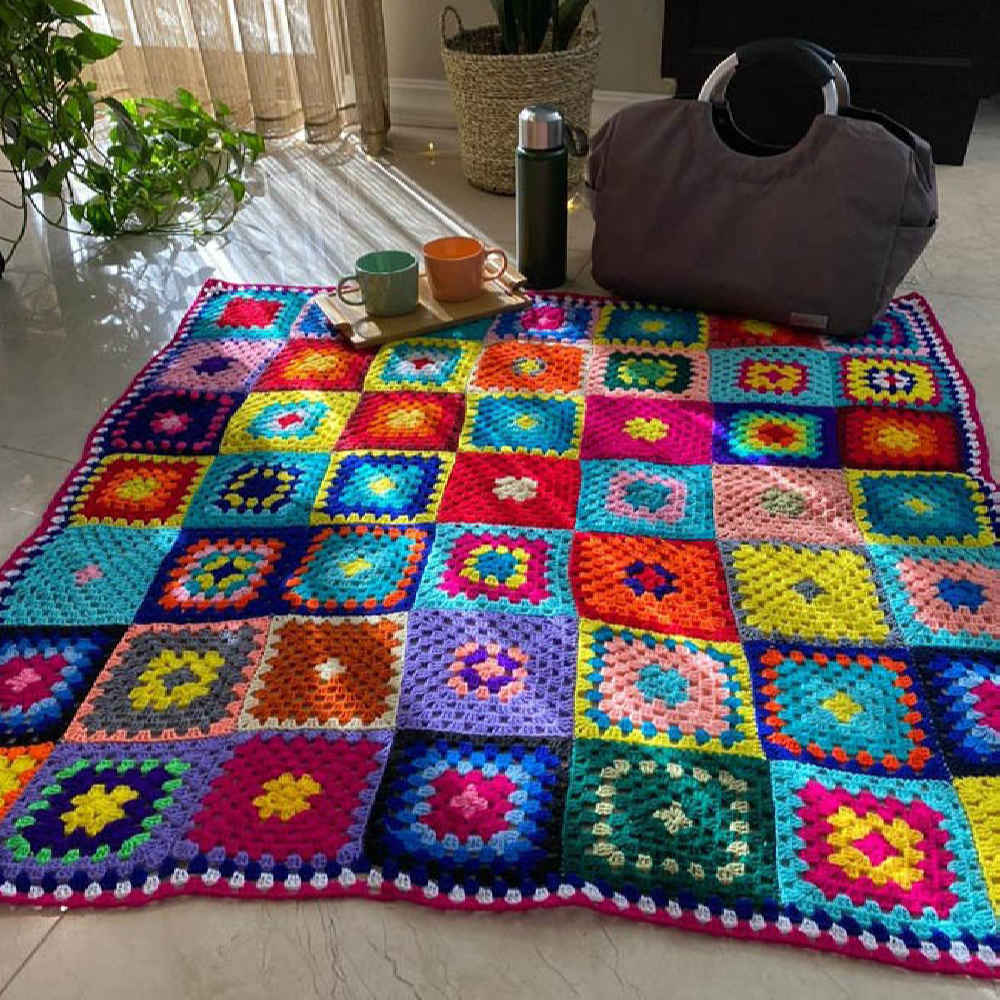 Häkelwurfdecke für Sofa und Bett, kariert, Bohemian Paria