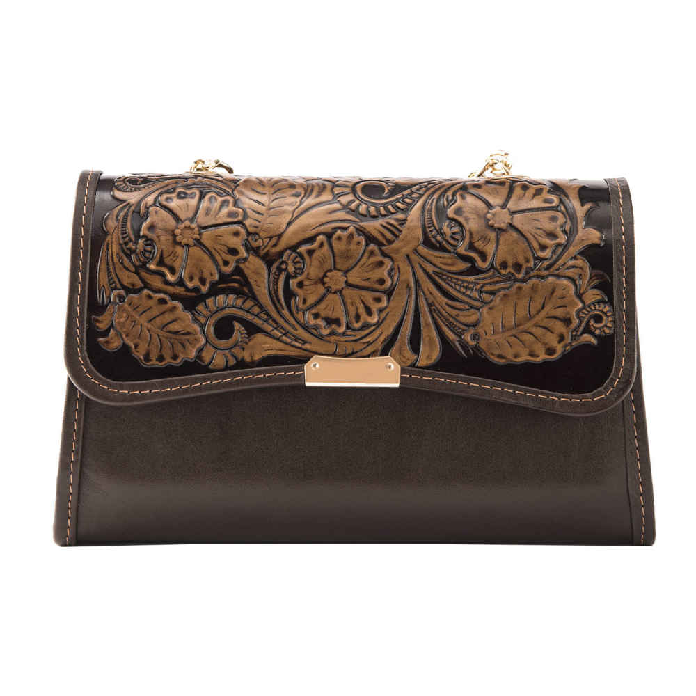 Luxuriöse handgefertigte Leder-Umhängetasche – Floral Design