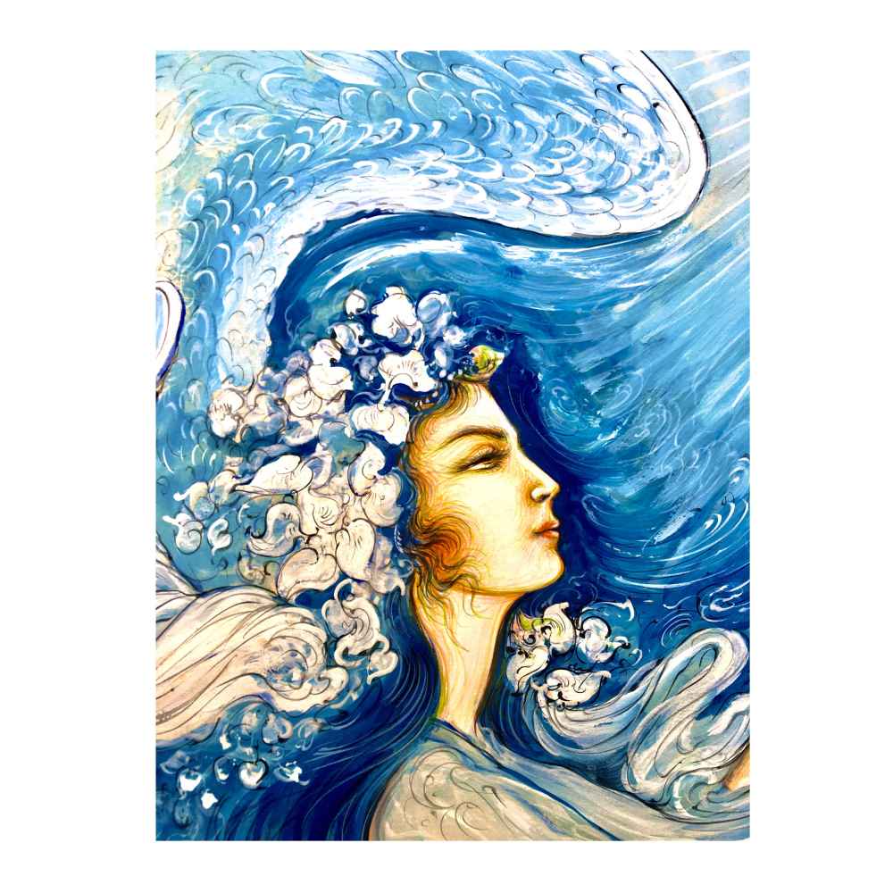 Original persische Miniaturmalerei: Aquarell auf Karton – Niayesh von Rasoul Motamedi