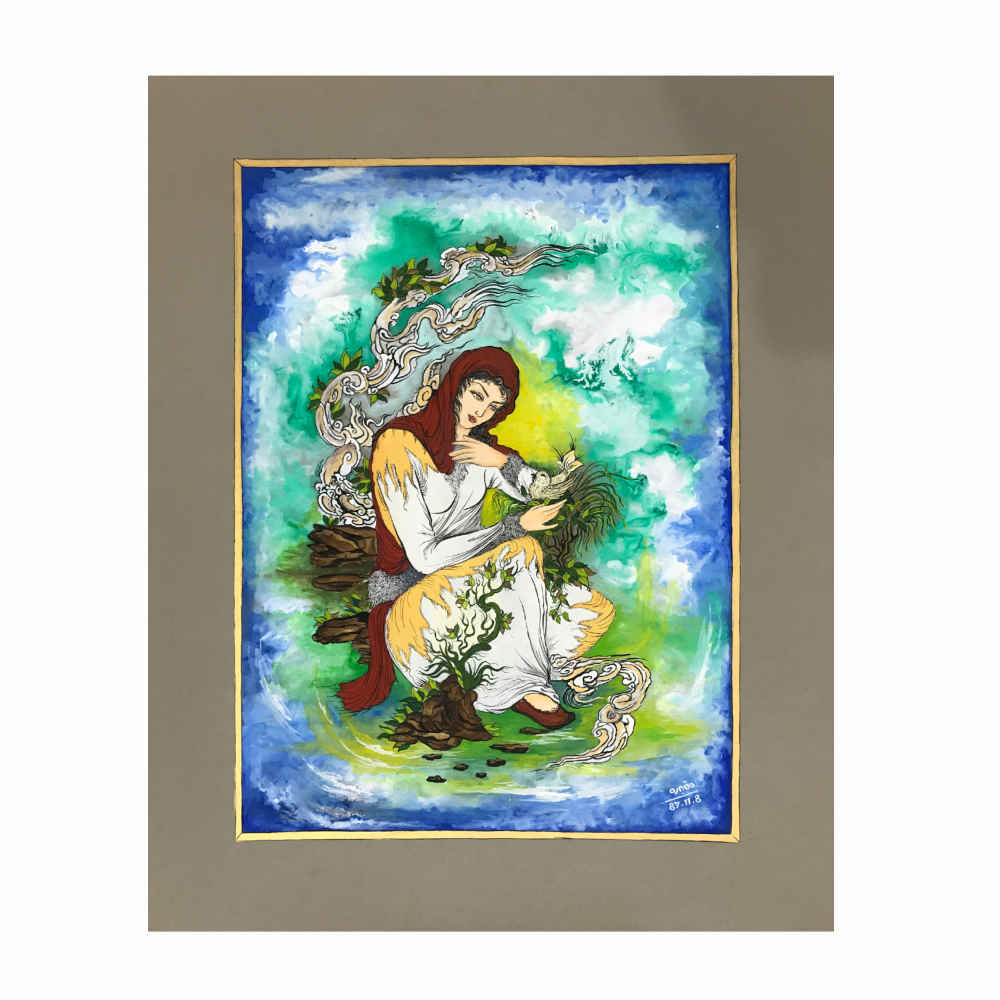 Original persische Miniaturkunstmalerei: Aquarell - Frauen von Rasoul Motamedi