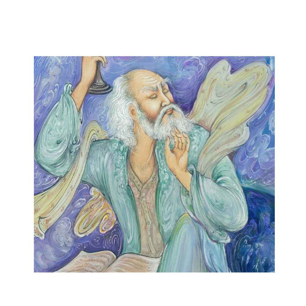 Original persische Miniaturmalerei: Aquarell auf Karton – Adab von Rasoul Motamedi