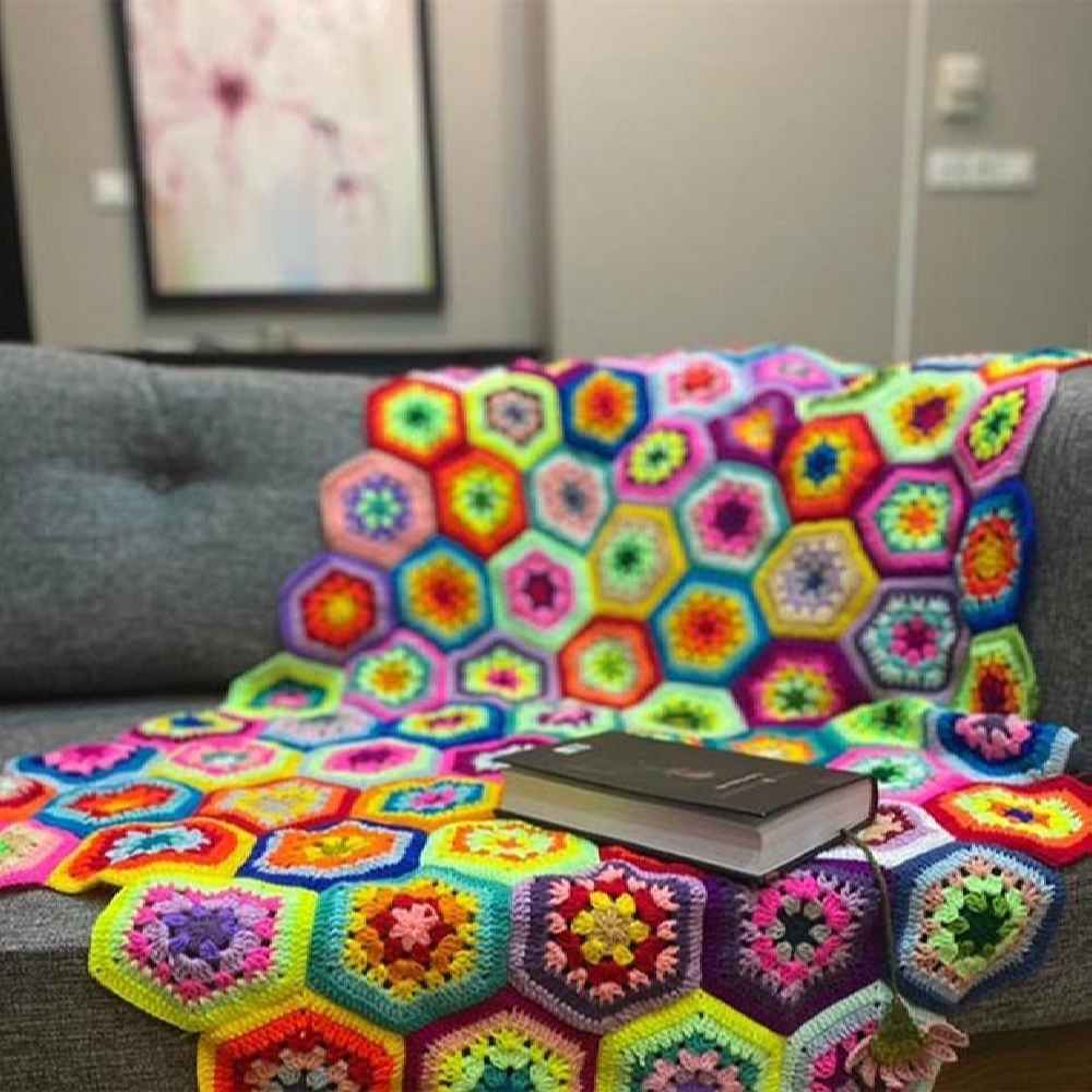 Häkelwurfdecke für Sofa und Bett, kariert, Bohemian Sara