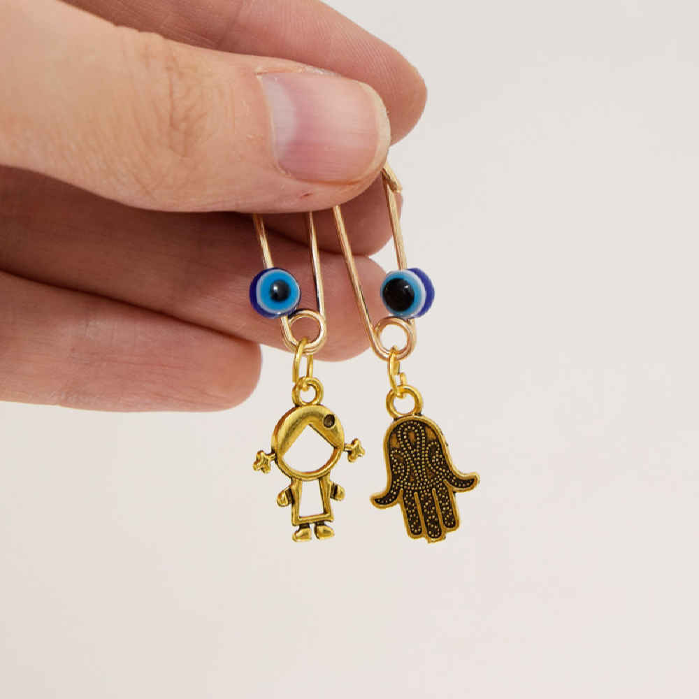 Set von 2 Safety Pin Brooches für Kinder – Hamsa Hand Schutz