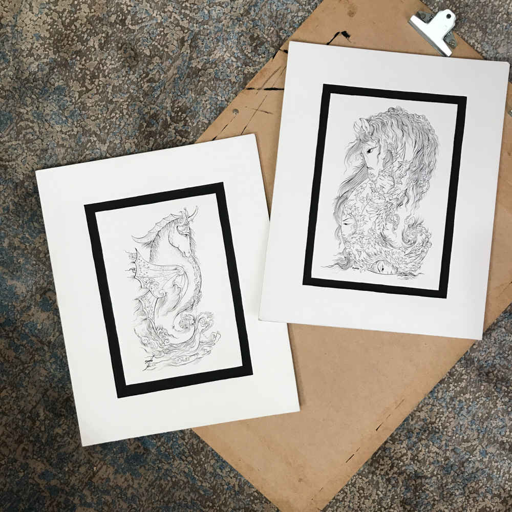 Set von 2 Original persischen Miniaturmalereien: Aquarell – Pferd