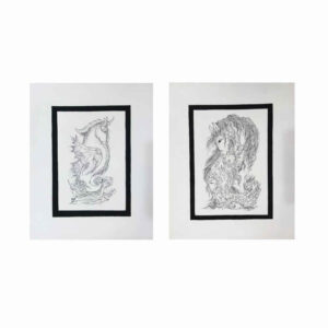 Set von 2 Original persischen Miniaturmalereien: Aquarell – Pferd