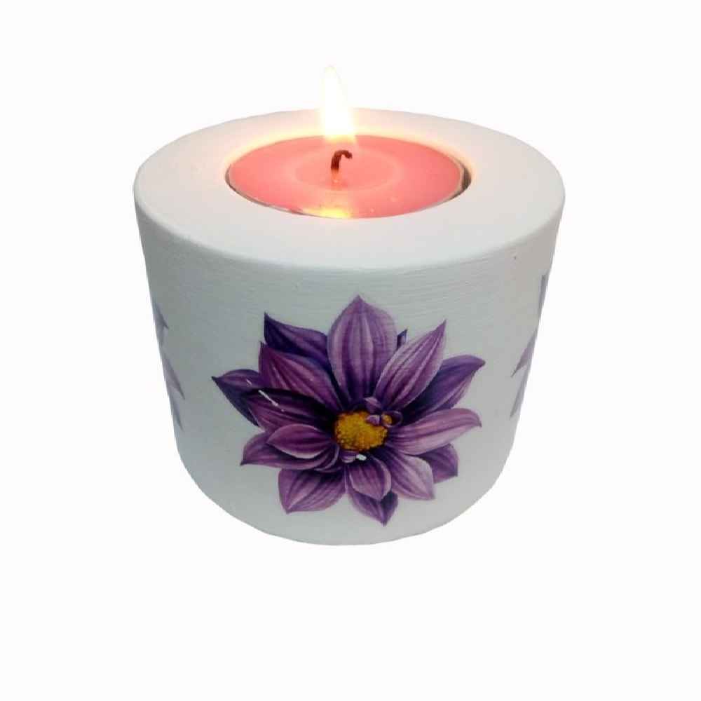 Set von 2 Gips-Teelichthaltern Modell Blume