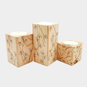 Massiver Holz-Würfel-Teelichthalter Set aus 3 / Barg