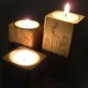 Massiver Holz-Würfel-Teelichthalter Set aus 3 / Kaktus