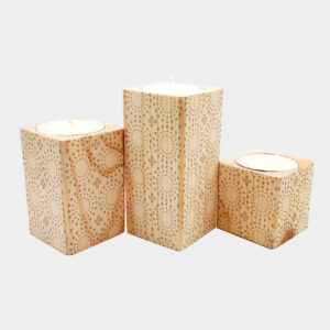 Massiver Holz-Würfel-Teelichthalter Set aus 3 / Deco