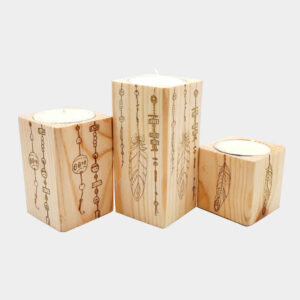Massiver Holz-Würfel-Teelichthalter Set aus 3 / Par
