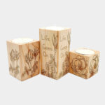 Massiver Holz-Würfel-Teelichthalter Set aus 3 / Rose
