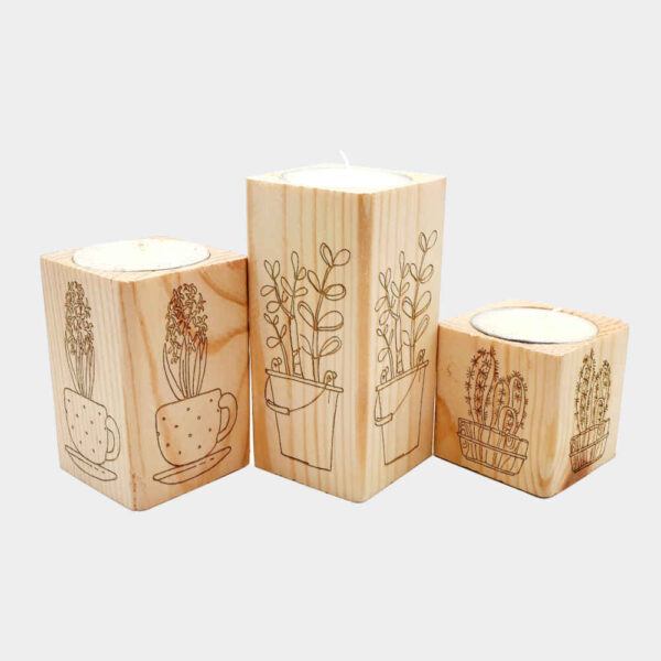 Massiver Holz-Würfel-Teelichthalter Set aus 3 / Vase