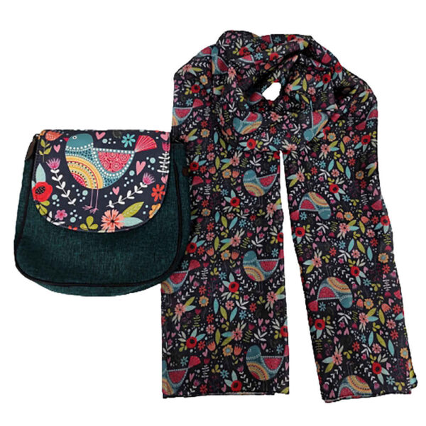 Bohemian Crossbody-Umhängetasche & Schal-Set mit Vogelmotiv