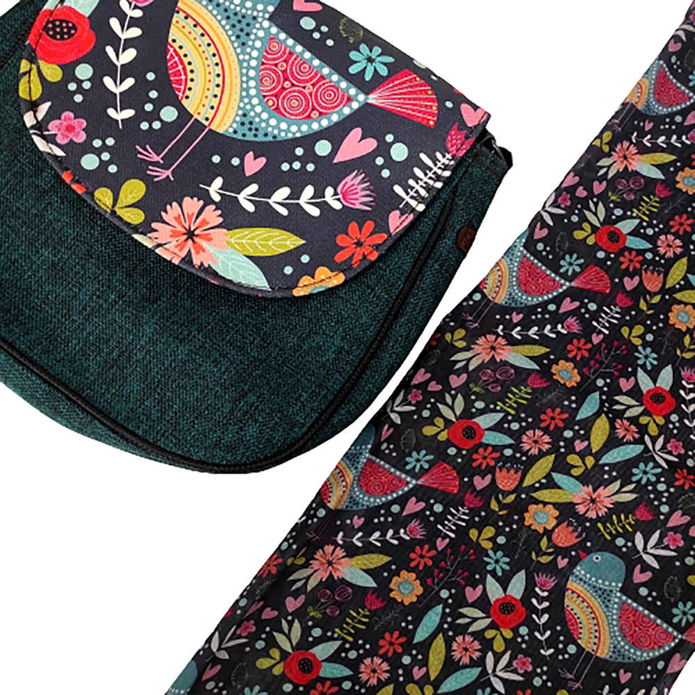 Bohemian Crossbody-Umhängetasche & Schal-Set mit Vogelmotiv