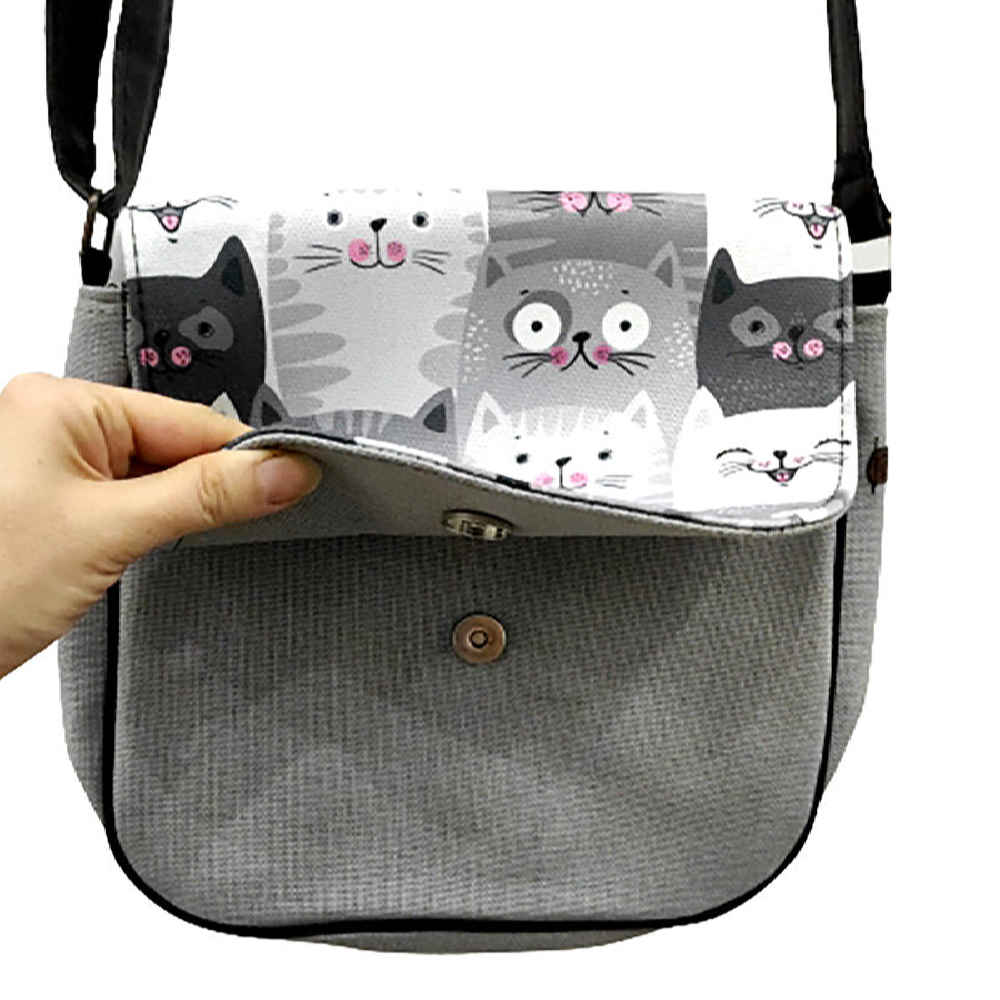 Bohemian Crossbody-Umhängetasche & Schal-Set mit süßem Katzenmuster