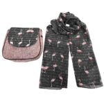 Bohemian Crossbody-Umhängetasche & Schal-Set mit Flamingo-Design