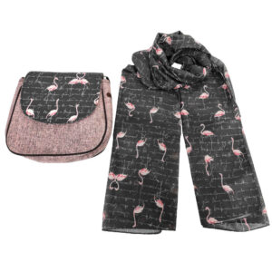 Bohemian Crossbody-Umhängetasche & Schal-Set mit Flamingo-Design