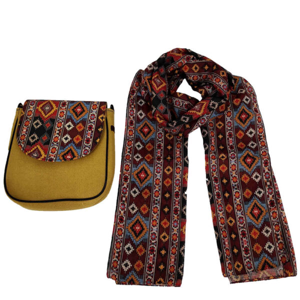 Bohemian Crossbody-Umhängetasche & Schal-Set mit Jajim-Muster