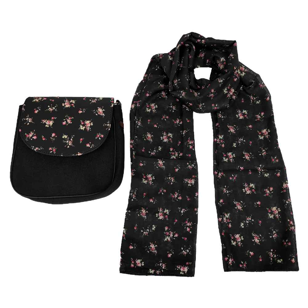 Bohemian Crossbody-Umhängetasche & Schal-Set mit Rosendesign
