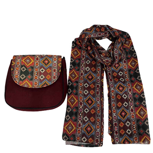 Bohemian Crossbody-Umhängetasche & Schal-Set mit traditionellem Design