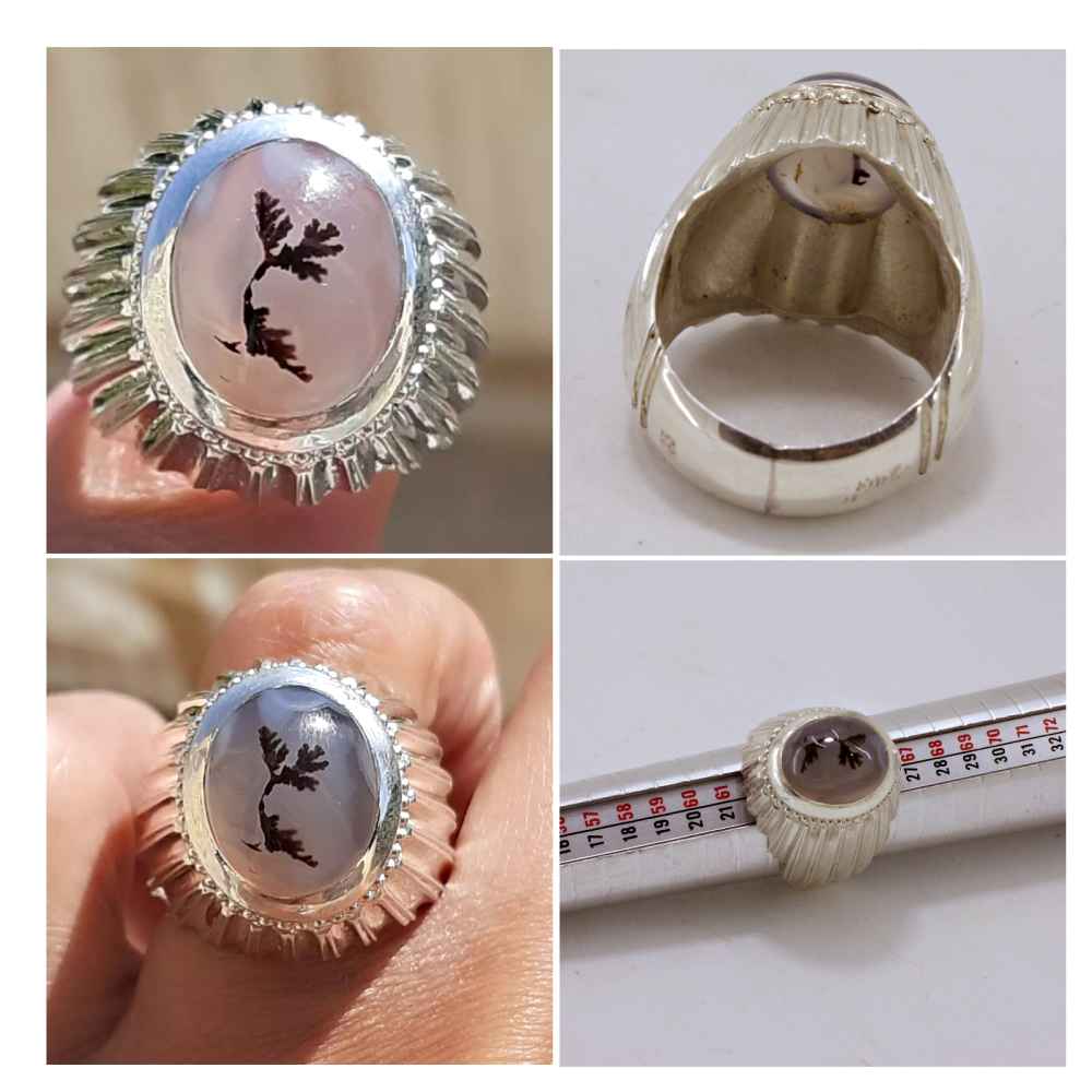 Persischer dendritischer Achat Shajar Silberring für Herren Arya