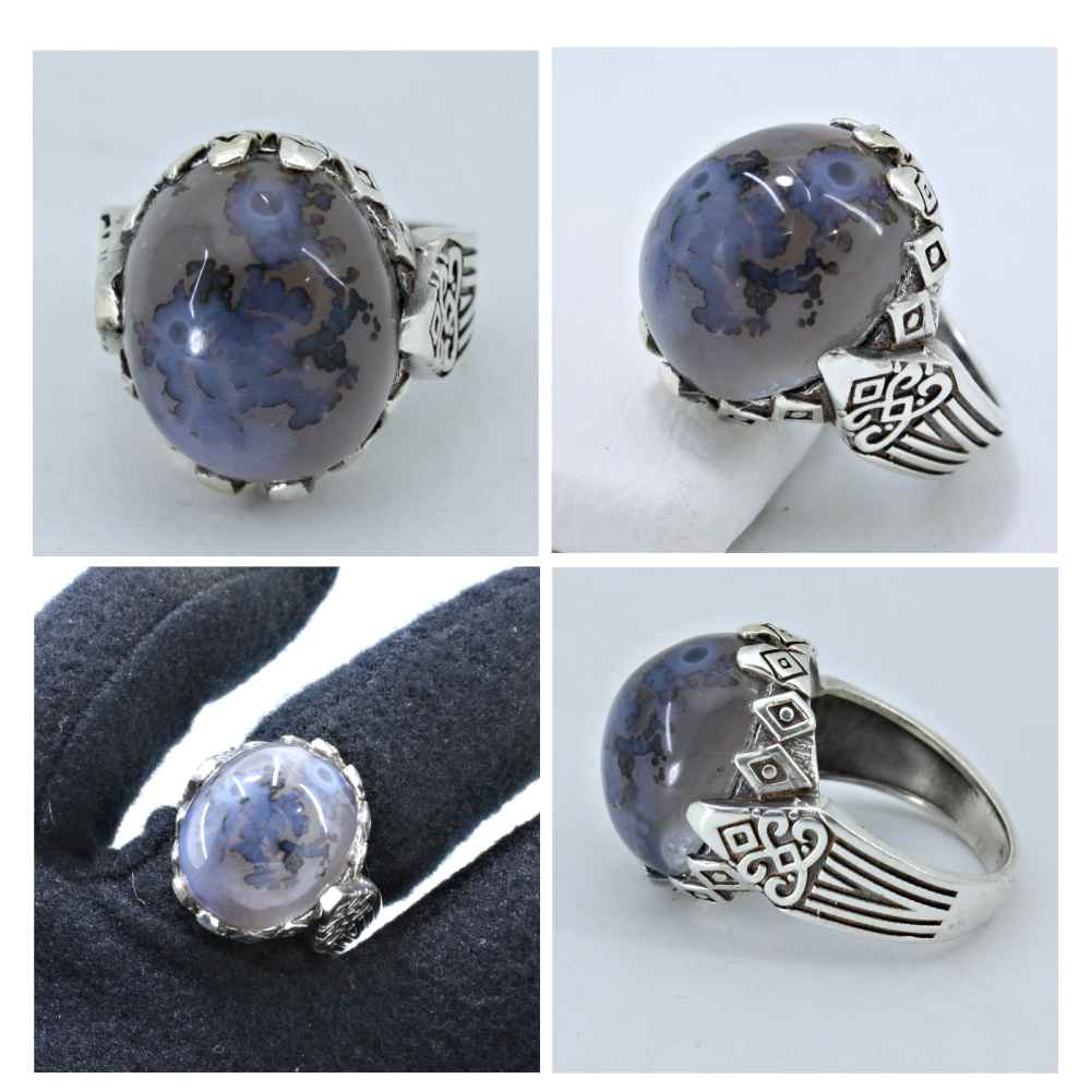 Persischer dendritischer Achat Shajar Silberring für Herren Aryan