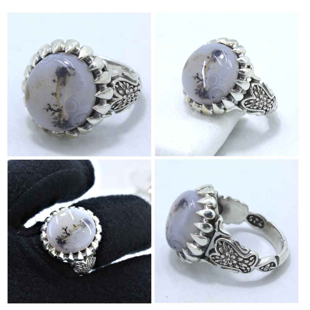 Persischer Dendritischer Achat Shajar Silberring für Männer Sabalan
