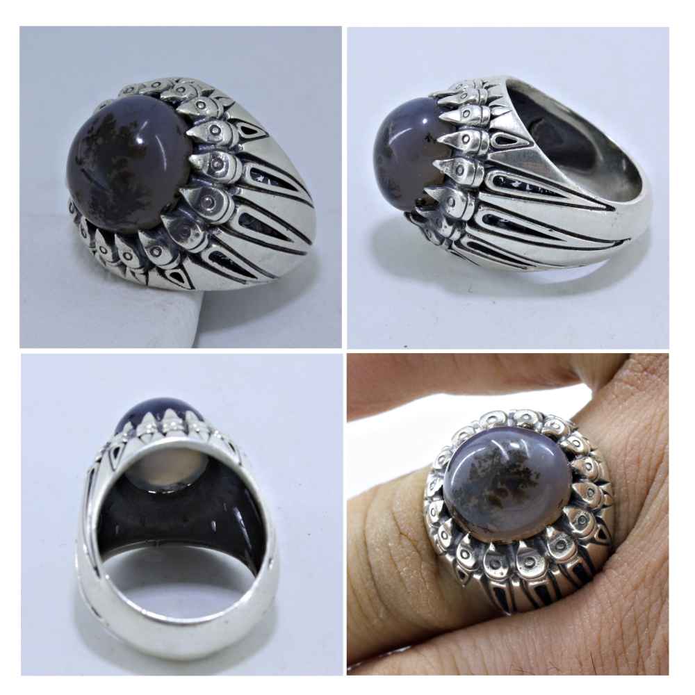 Persischer Dendritischer Achat Shajar Silberring für Männer Saman