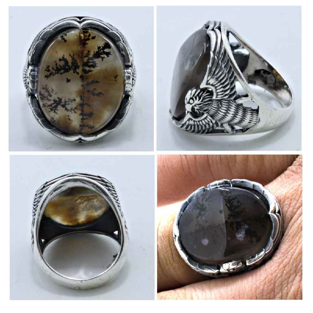 Persischer Dendritischer Achat Shajar Silberring für Männer Sarv