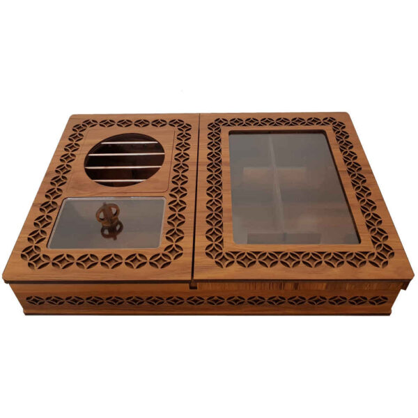 Holz-Teebeutelkästchen mit Teewärmer Arnika