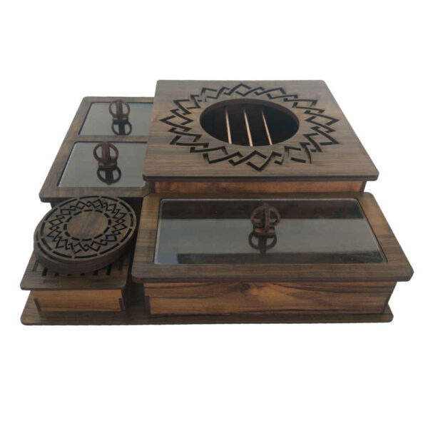 Holz-Teebeutelkästchen mit Teewärmer Aryana
