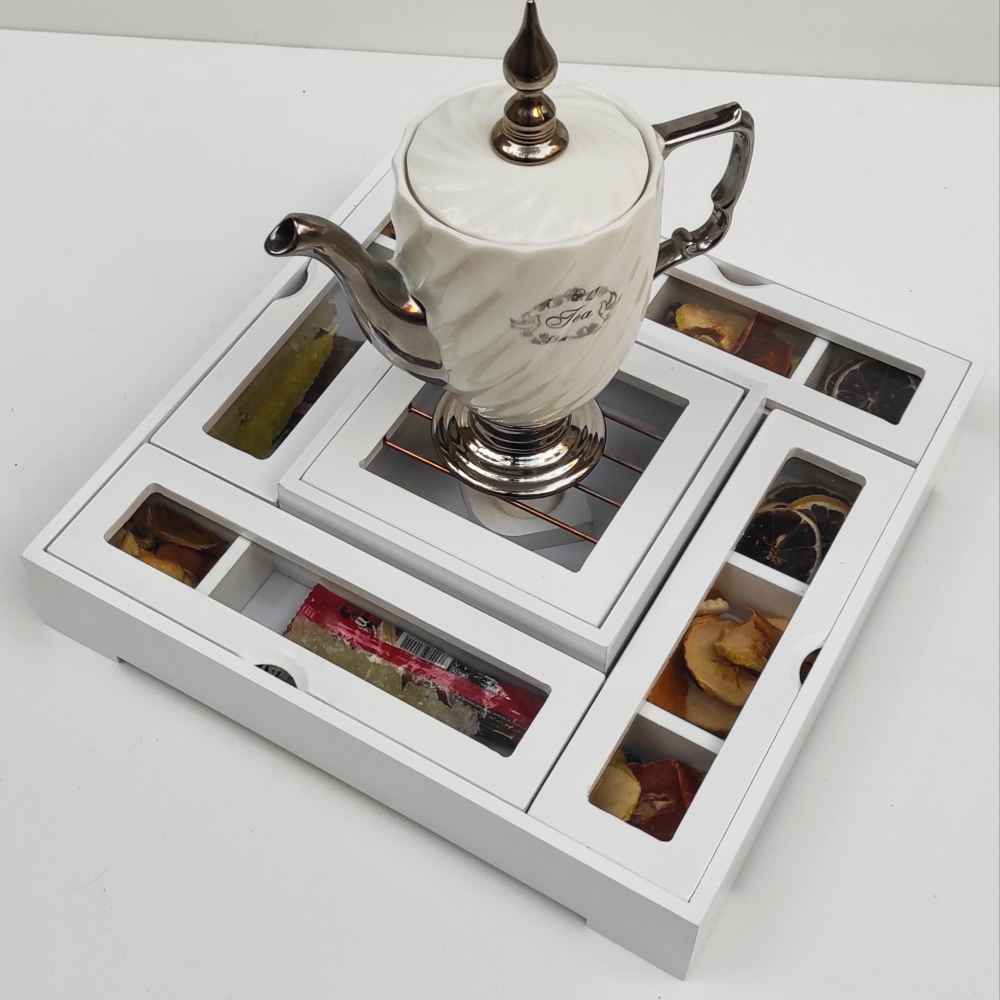 Holz-Teebeutelkästchen mit Teewärmer Hasti