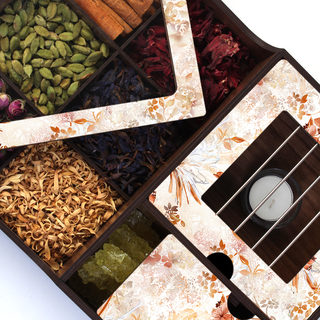 Holz-Teebeutelkästchen mit Teewärmer Yekta