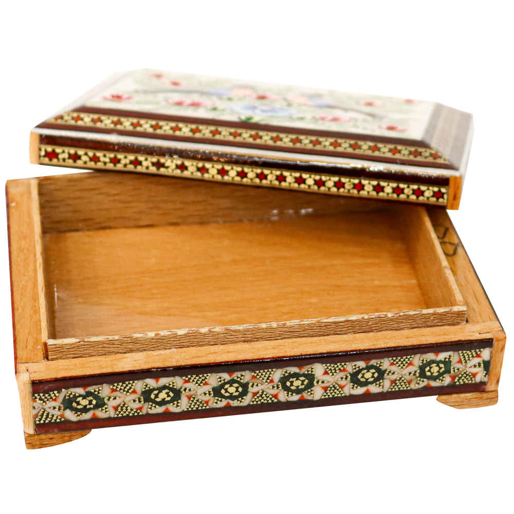 Persische Holz-Spielkarten-Aufbewahrungsbox – Khatam Emaille Homa
