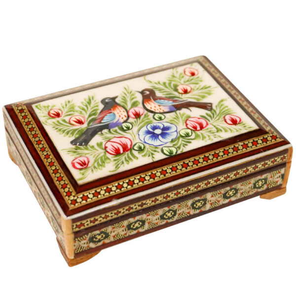 Holz-Visitenkartenbox inspiriert von persischer Khatamkari-Kunst Homa