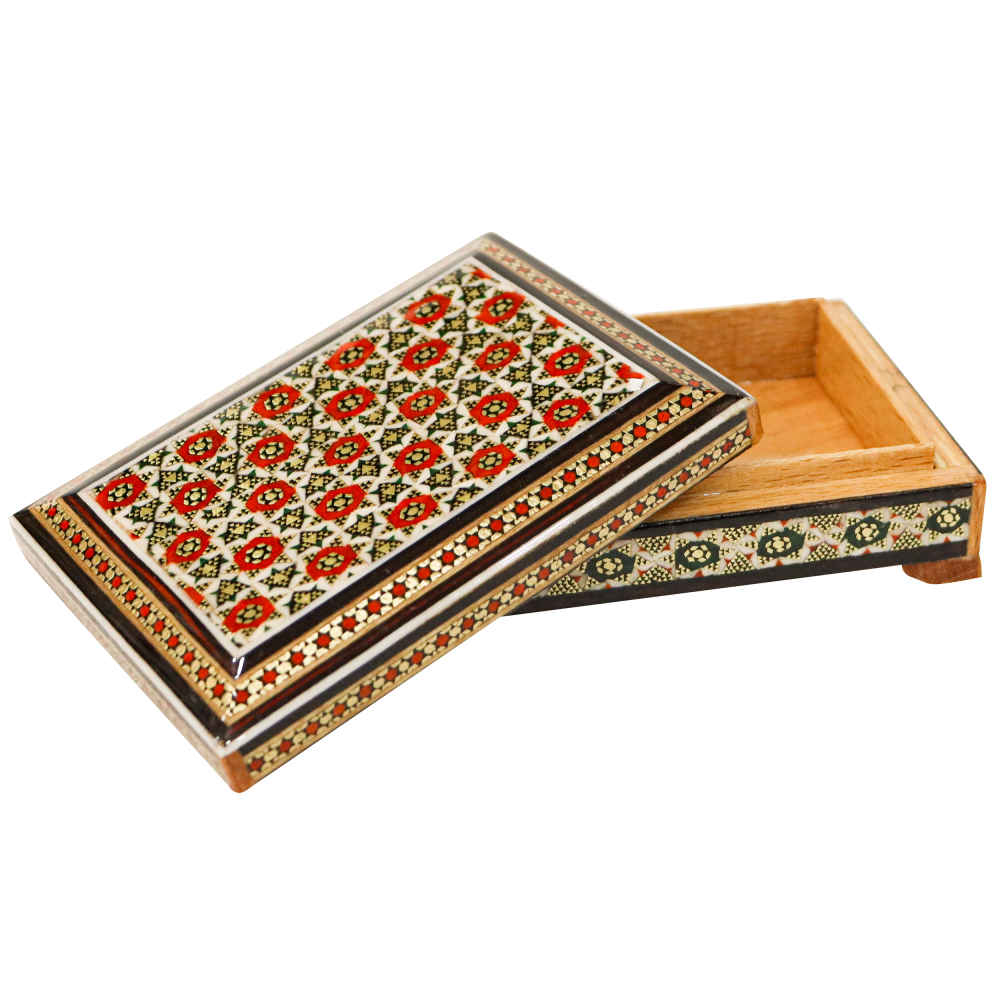 Persische Holz-Spielkarten-Aufbewahrungsbox – Khatam Emaille Laya
