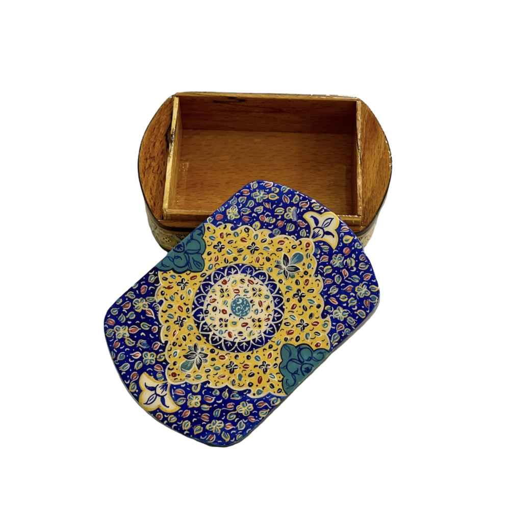 Persische Holz-Spielkarten-Aufbewahrungsbox – Khatam Emaille Raya