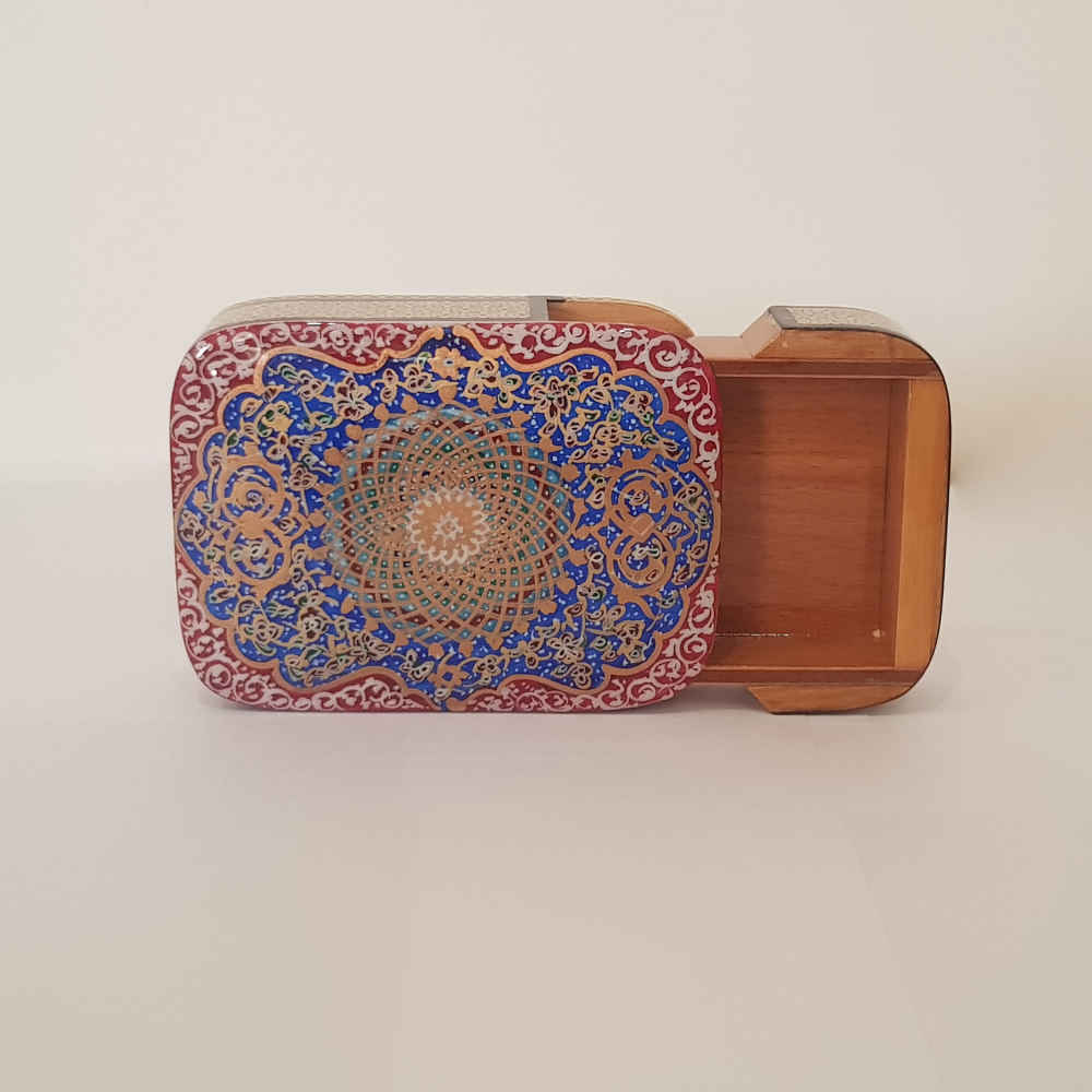 Persische Holz-Spielkarten-Aufbewahrungsbox – Khatam Emaille Roya