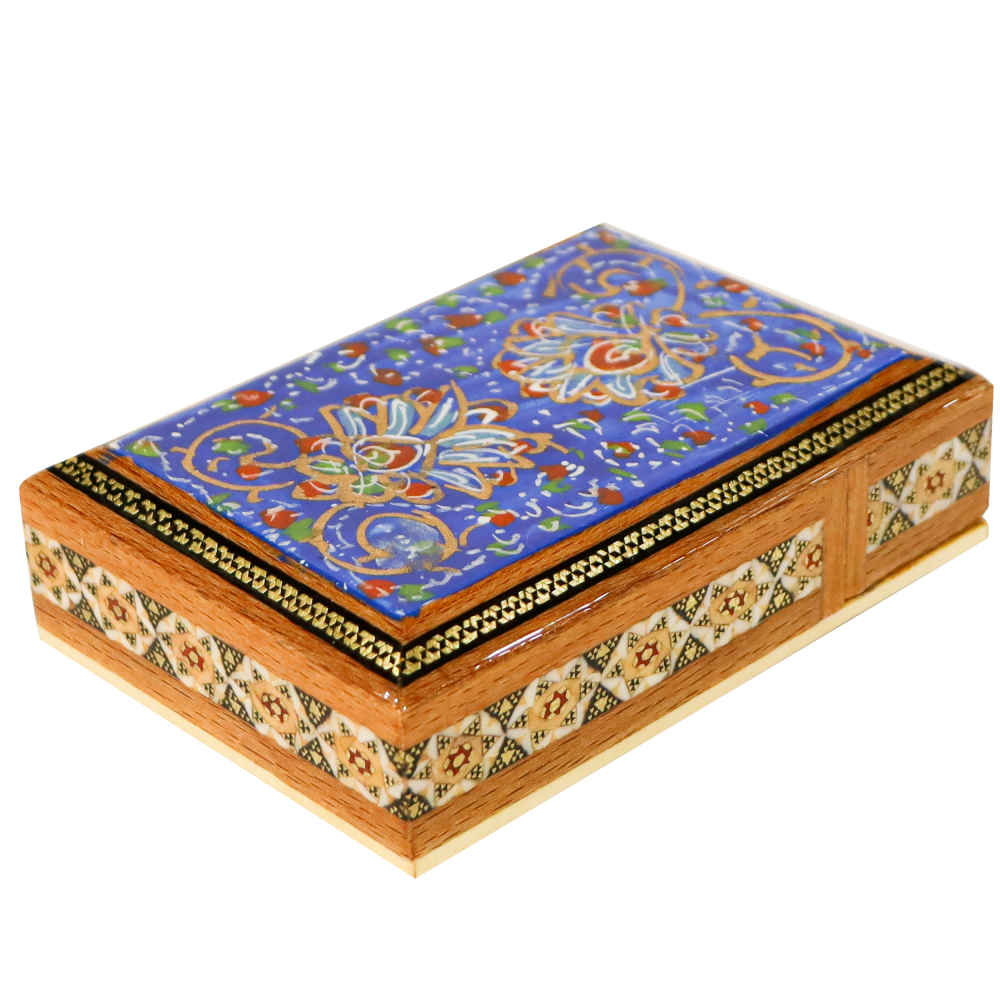 Holz-Visitenkartenbox inspiriert von persischer Khatamkari-Kunst Tashib