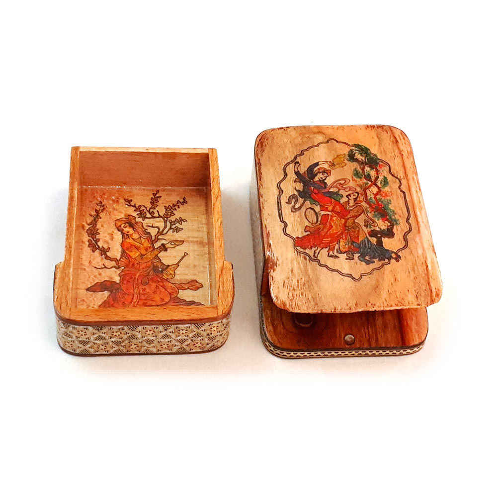Persische Holz-Spielkarten-Aufbewahrungsbox – Khatam Emaille Miniatur