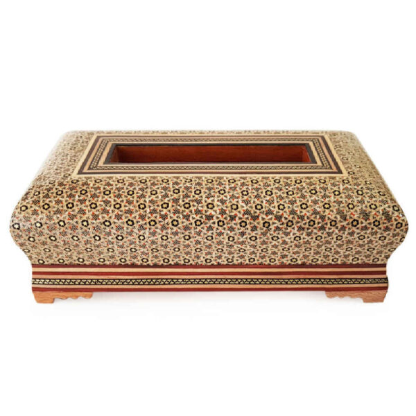 Handgefertigte persische Holz-Taschentuchbox – Khatamkari Arshida