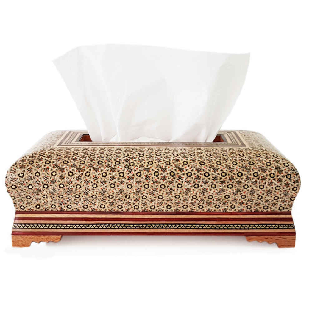 Handgefertigte persische Holz-Taschentuchbox – Khatamkari Arshida