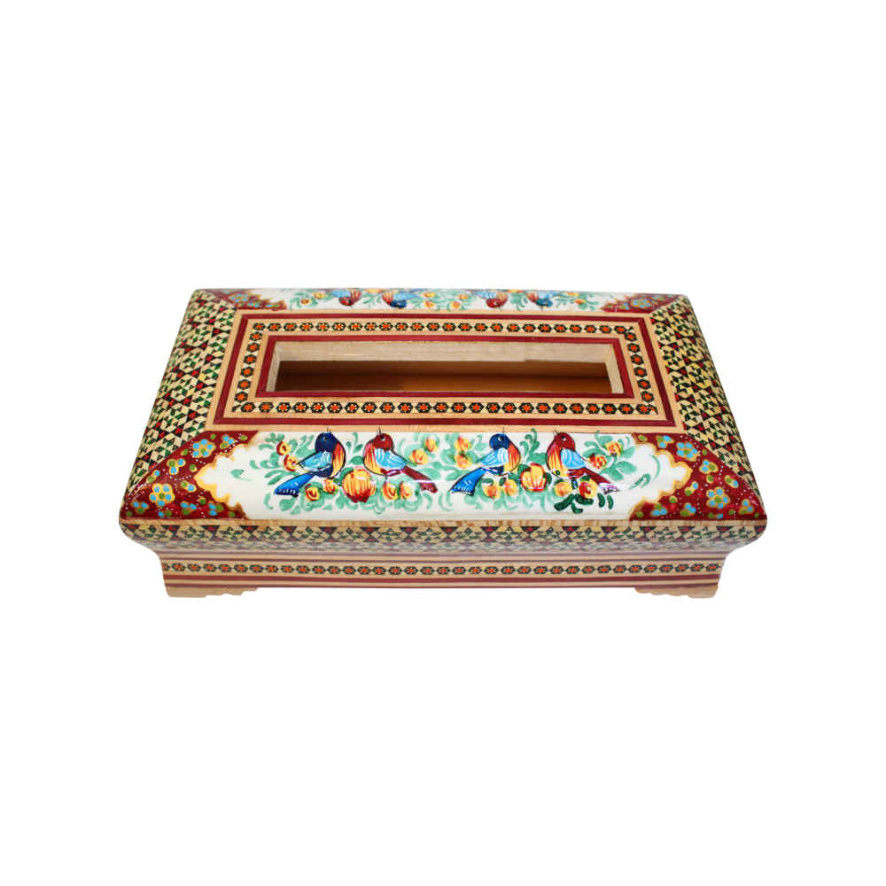 Handgefertigte persische Holz-Taschentuchbox – Khatamkari Arta