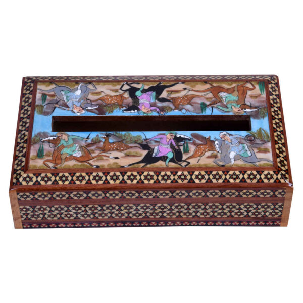 Handgefertigte persische Holz-Taschentuchbox – Khatamkari Bita