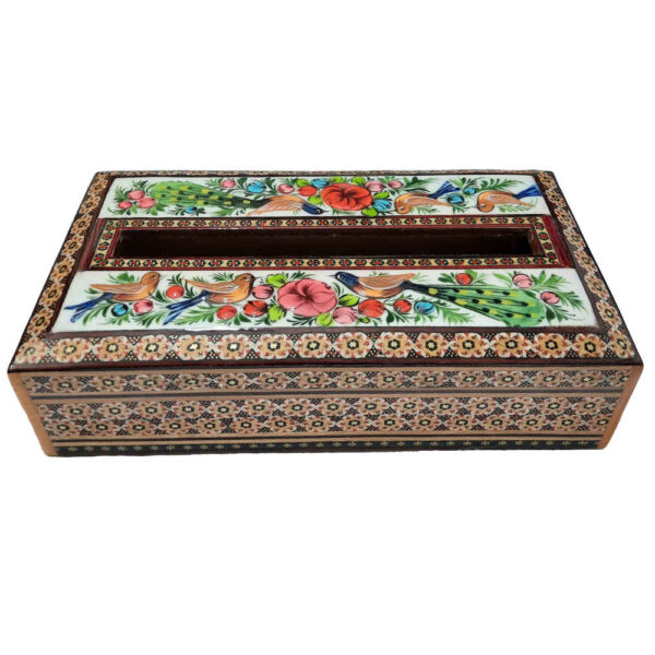 Handgefertigte persische Holz-Taschentuchbox – Khatamkari Chavosh