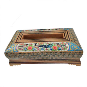 Handgefertigte persische Holz-Taschentuchbox – Khatamkari Ghazal