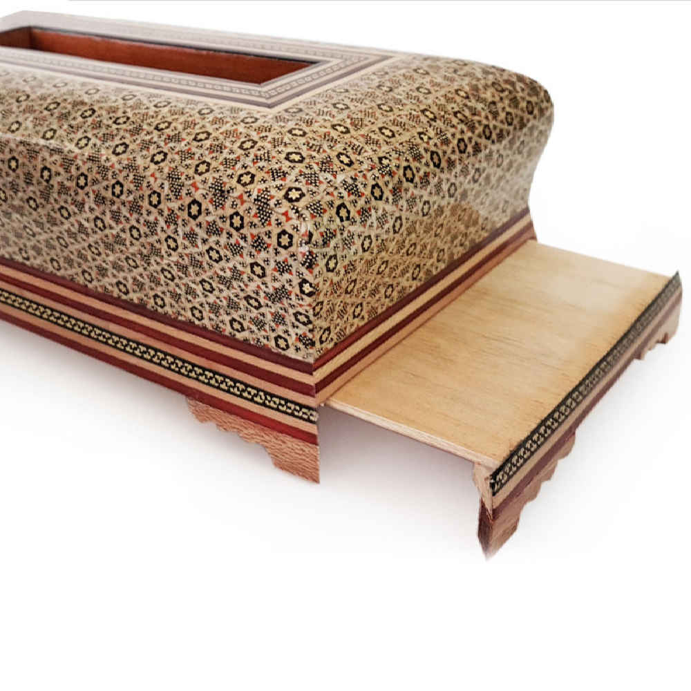 Handgefertigte persische Holz-Taschentuchbox – Khatamkari Javaneh