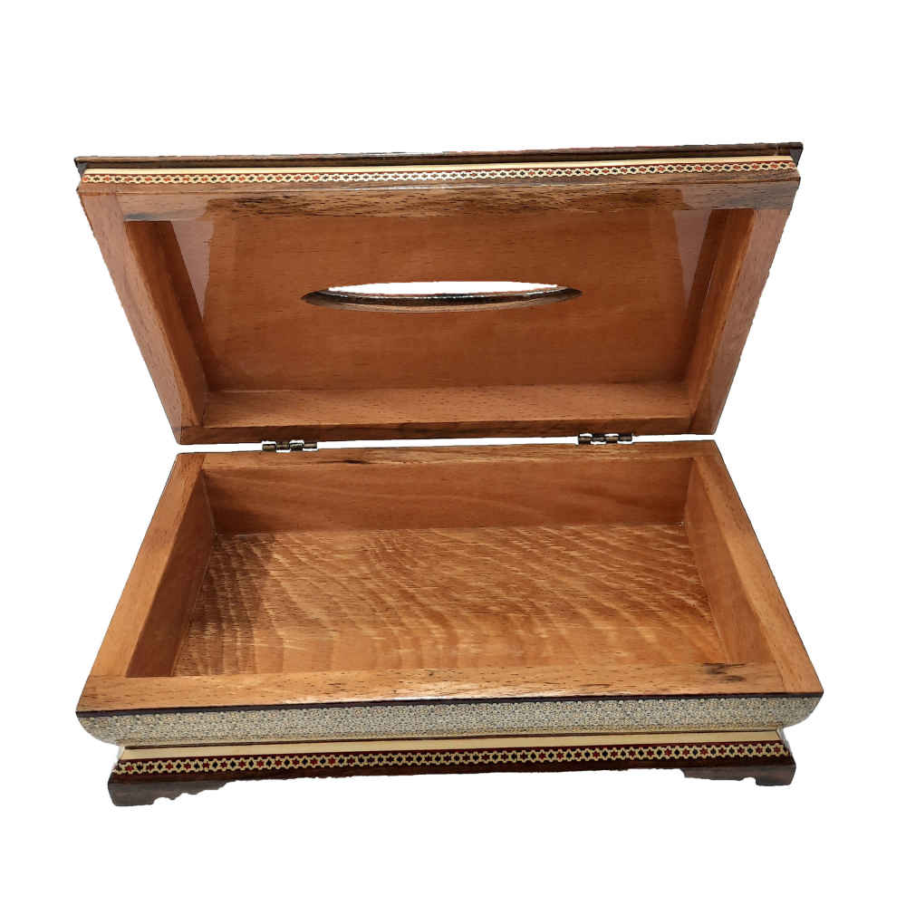 Handgefertigte persische Holz-Taschentuchbox – Khatamkari Kolbeh