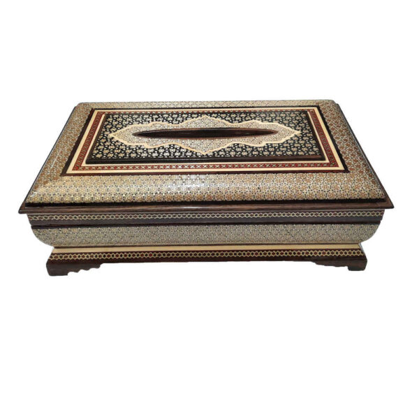 Handgefertigte persische Holz-Taschentuchbox – Khatamkari Kolbeh