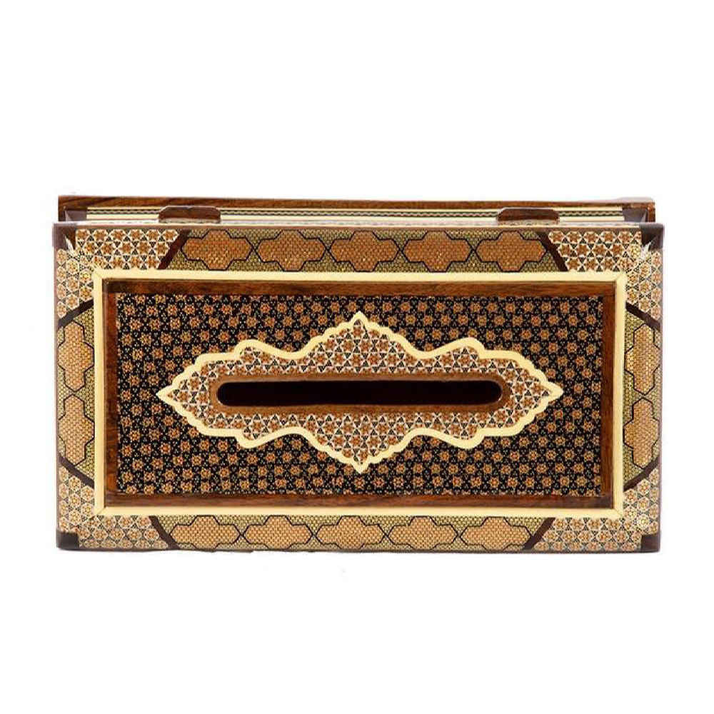 Handgefertigte persische Holz-Taschentuchbox – Khatamkari Maral